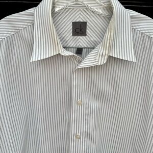 Calvin Klein Button Down Dress Shirt White and Gray Stripes Size 17